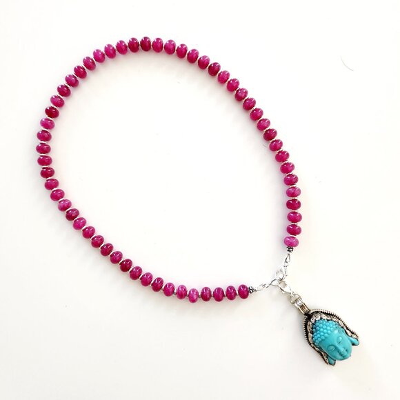 FUCHSIA JADE NECKLACE WITH BUDDHA PENDANT - Picture 3 of 6